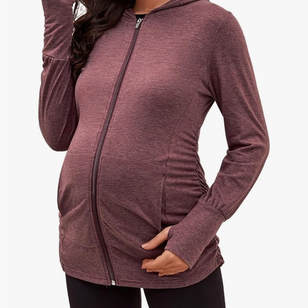 Maternity Zip-Up Hoodie - Plum